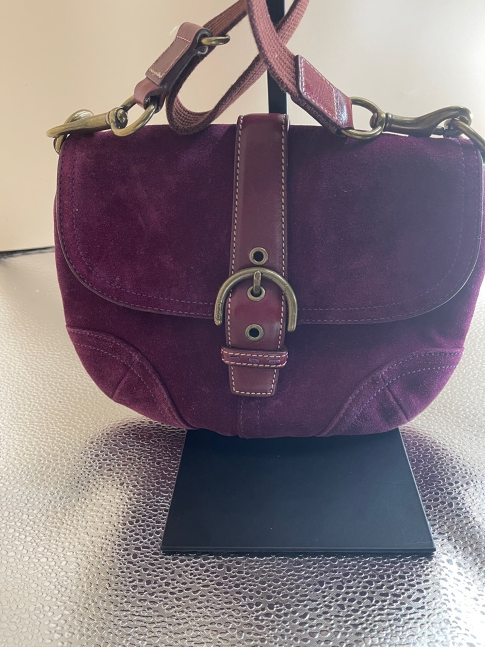 Coach Soho Leather and Suede Crossbody Saddle Bag in Burgundy F043-4743